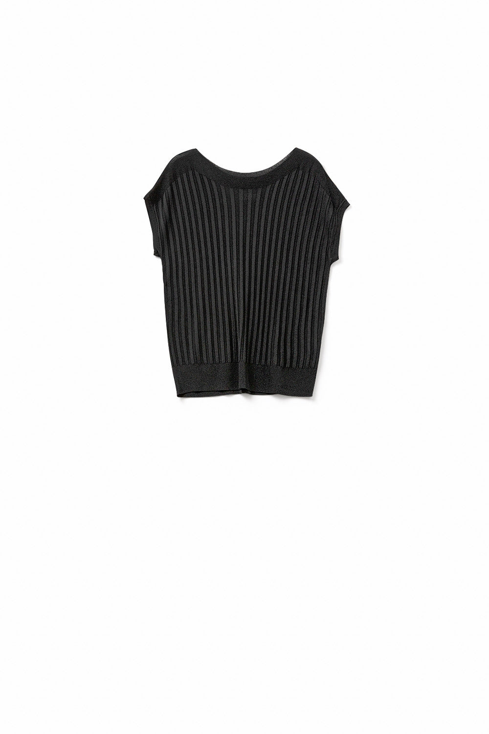 Q2 Pull noir en tricot à fines côtes avec col bateau