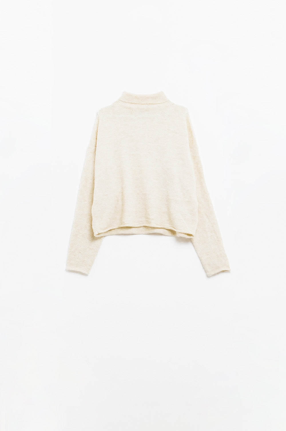 pull-over décontracté à col montant crème et duveteux