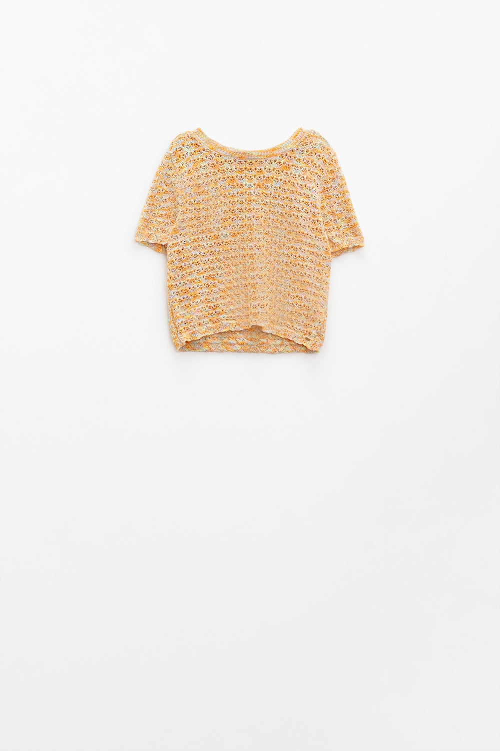 Q2 pull-over orange à manches courtes en crochet