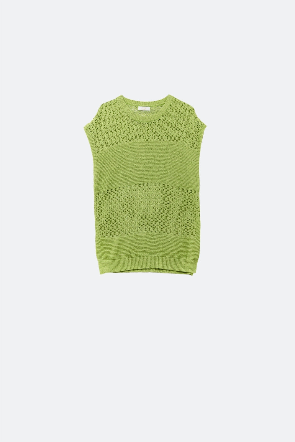 Q2 Pull-over vert en maille ouverte douce et manches tombantes