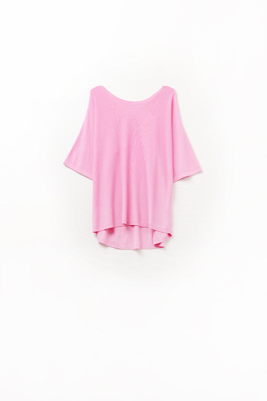 Q2 pull oversize en fuchsia avec manches coudées