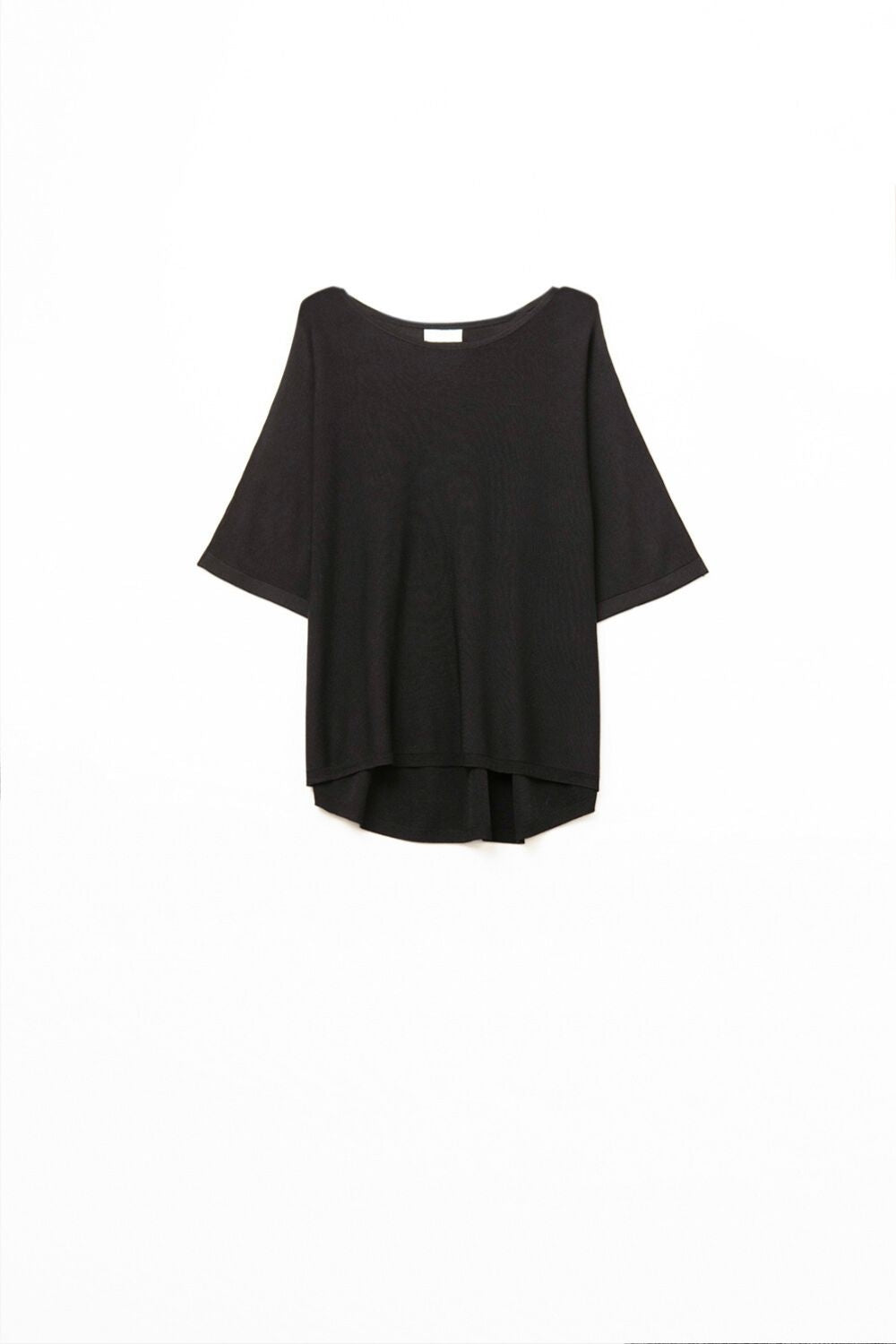 Q2 Pull Oversize en Noir avec Manches Arrivant aux Coudes