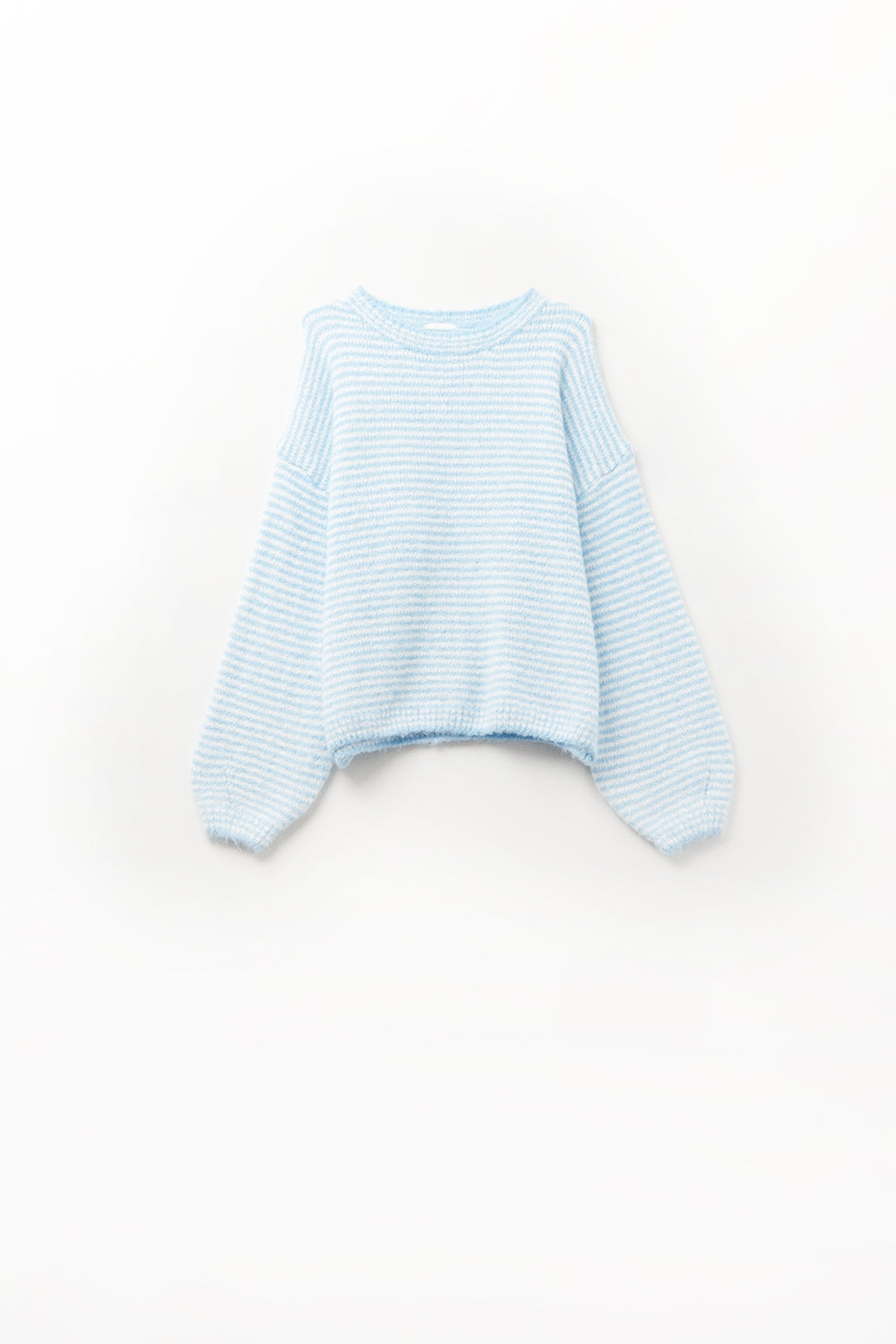 Pull rayé duveteux bleu bébé