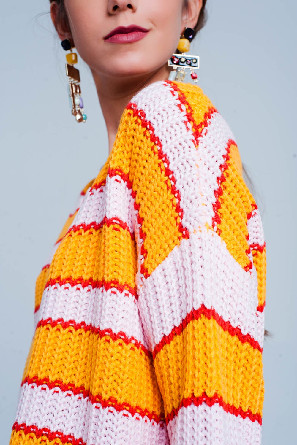 Pull rayé effet couleur block orange et rose