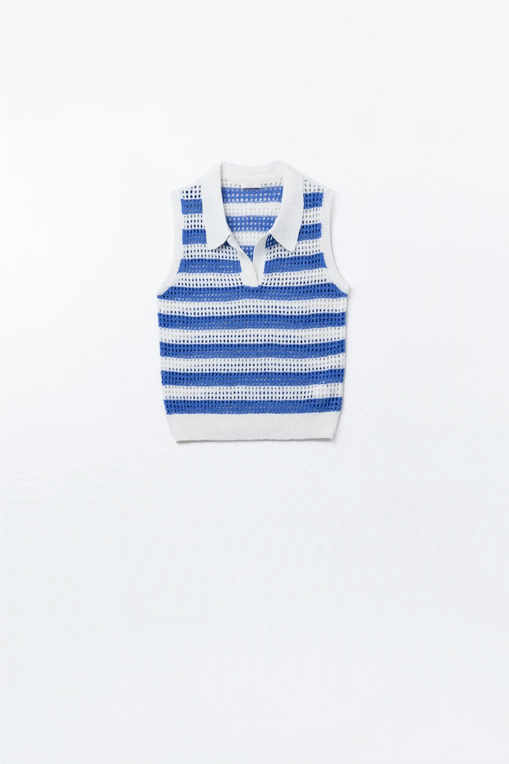 pull sans manches à rayures en maille ajourée