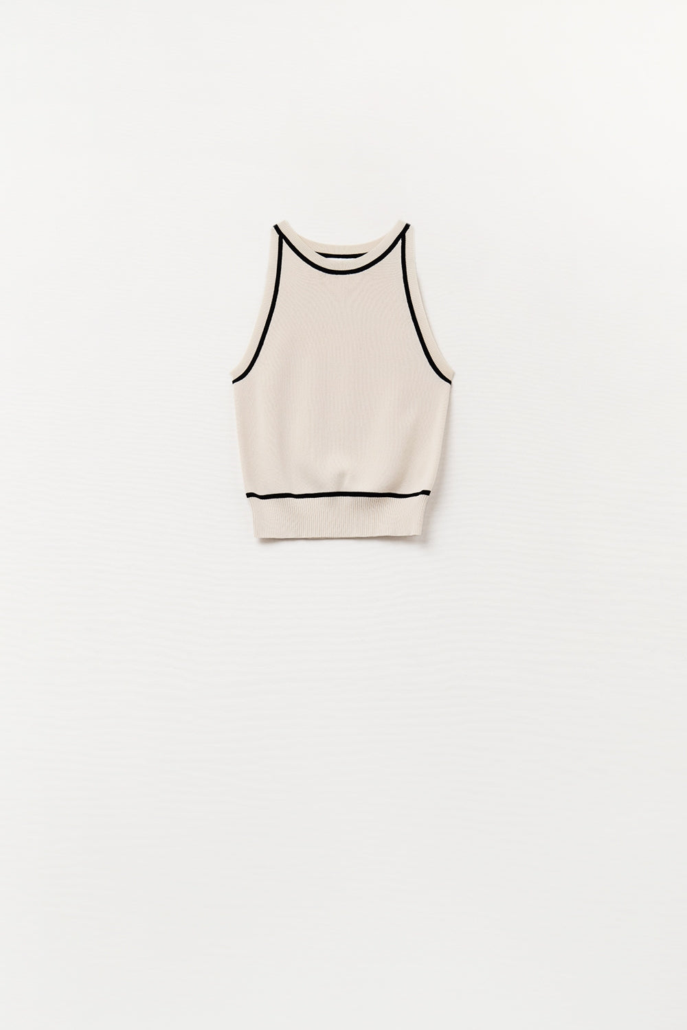 Pull sans manches beige avec détails de lignes noires