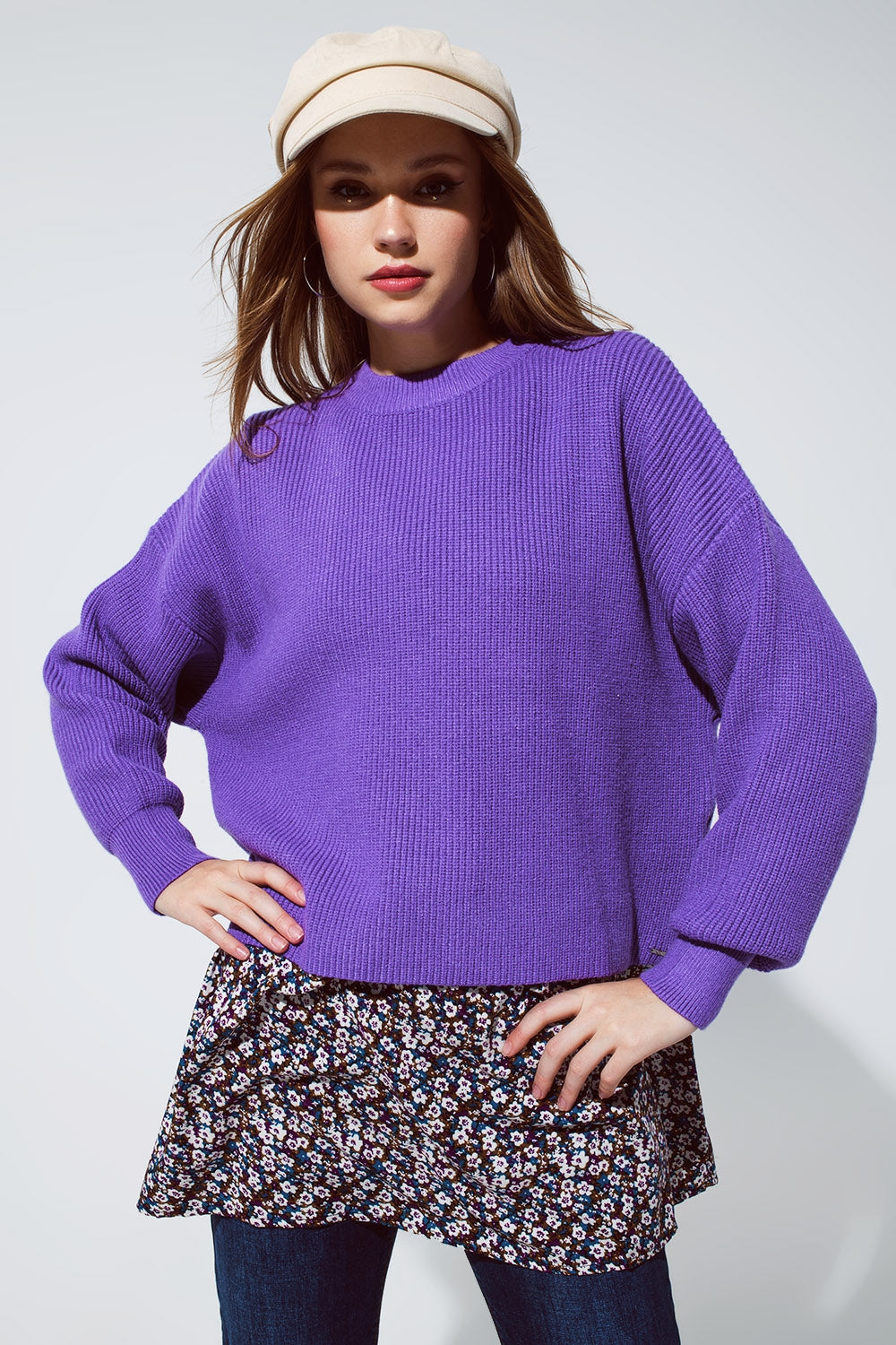 Pullover en tricot et ample de couleur violet