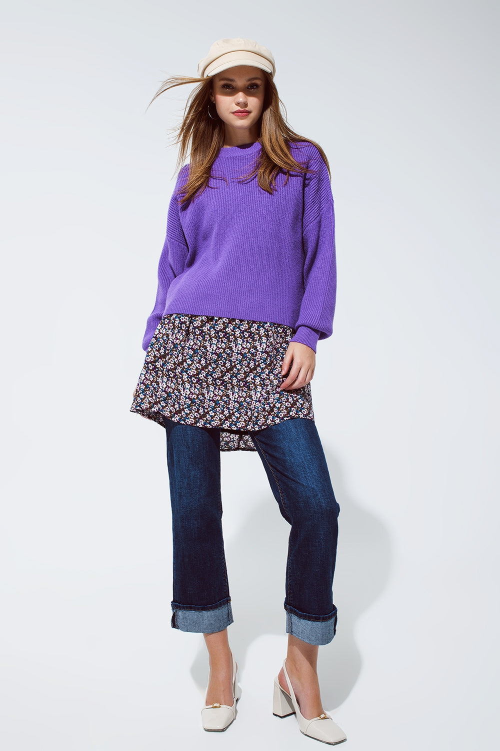 Pullover en tricot et ample de couleur violet