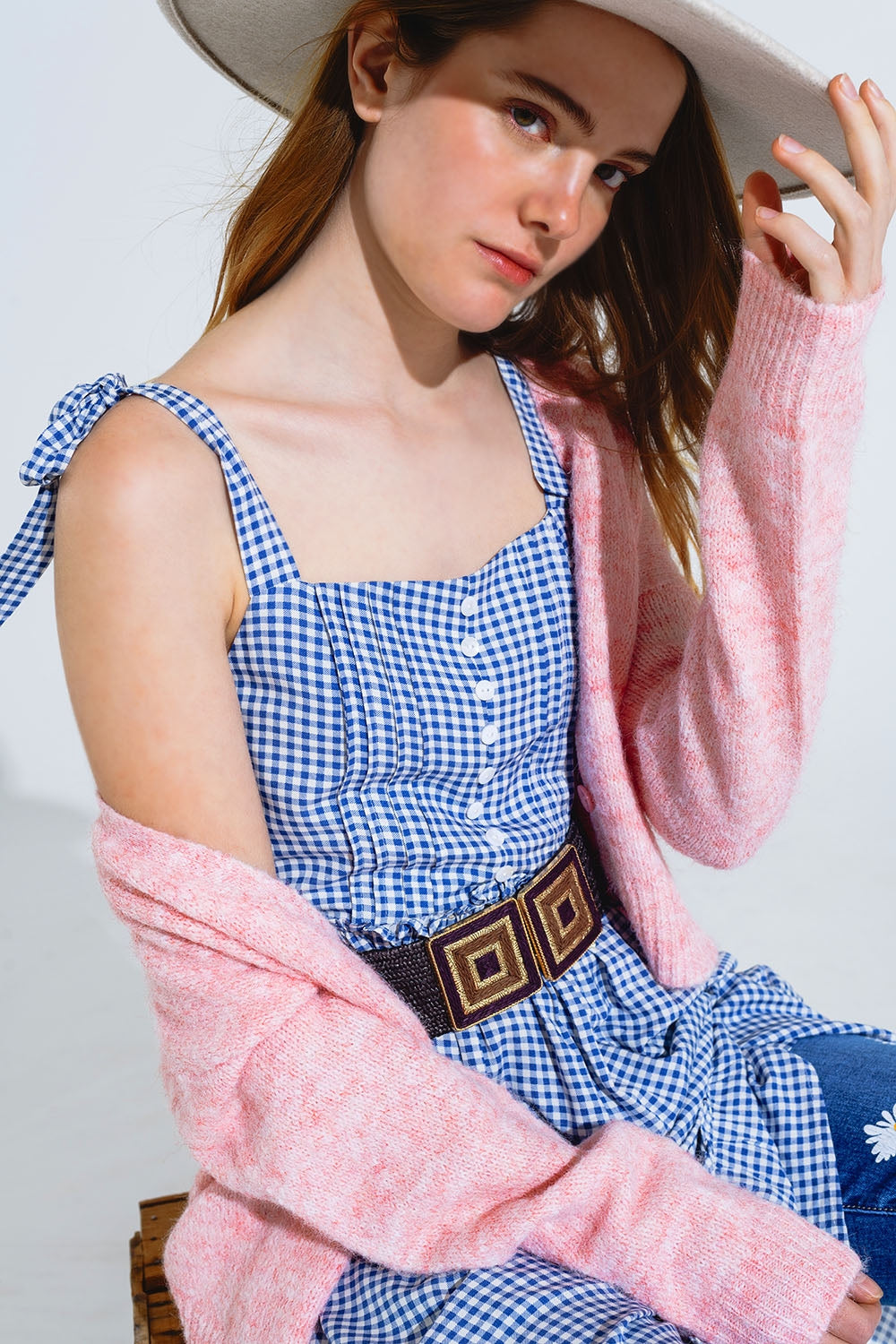 Robe à bretelles réglables en vichy bleu et blanc
