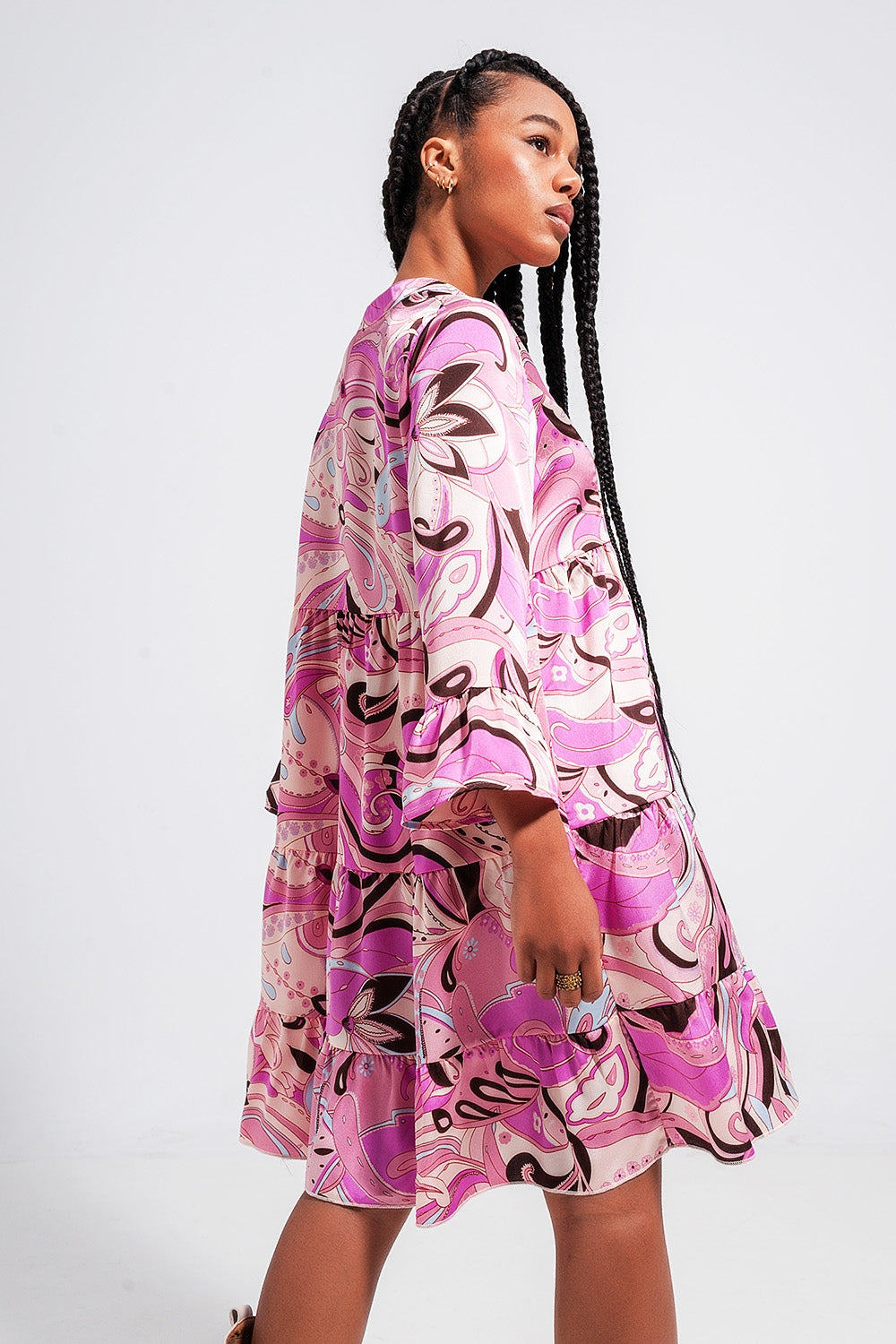Robe à manches trois quarts rose