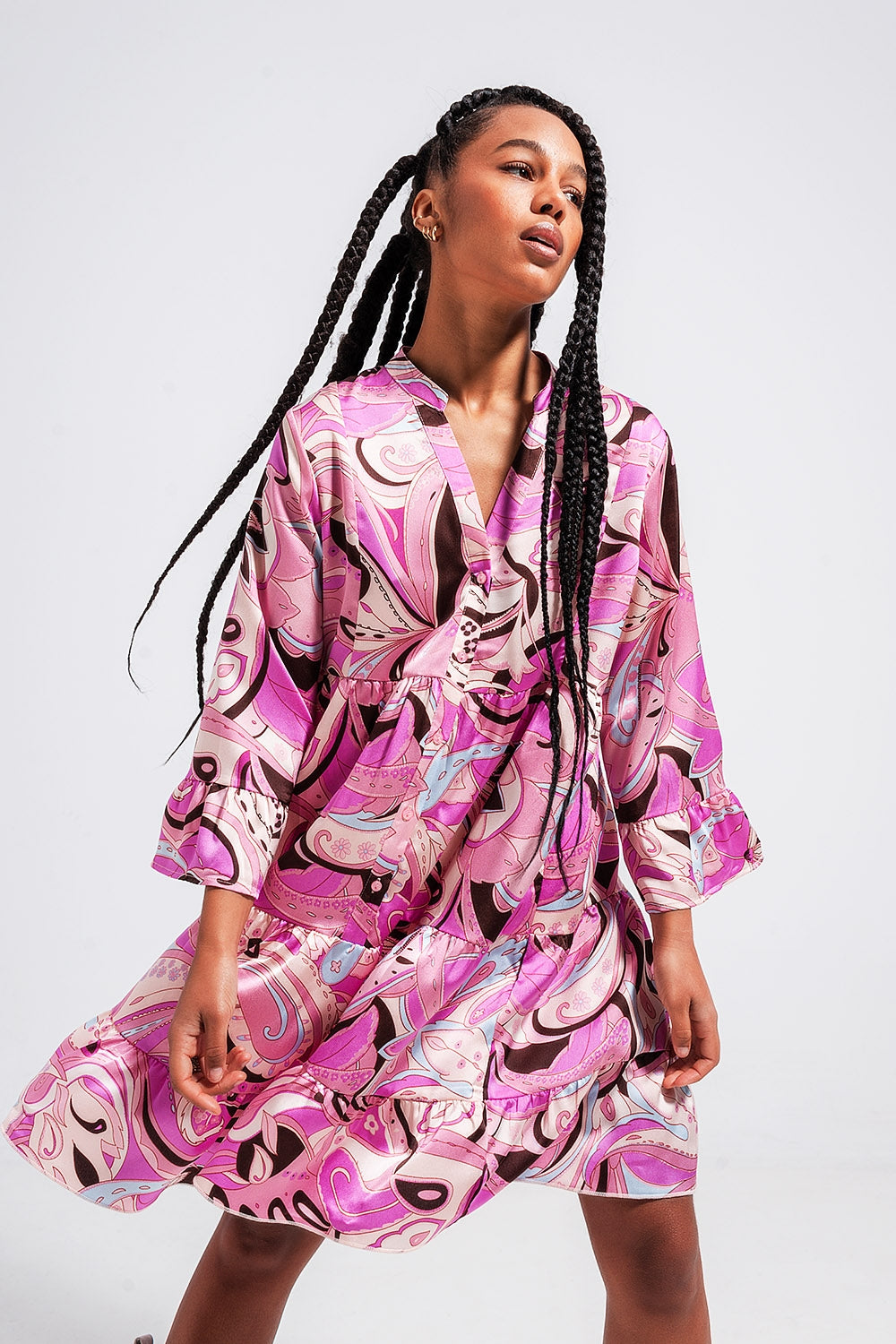 Robe à manches trois quarts rose