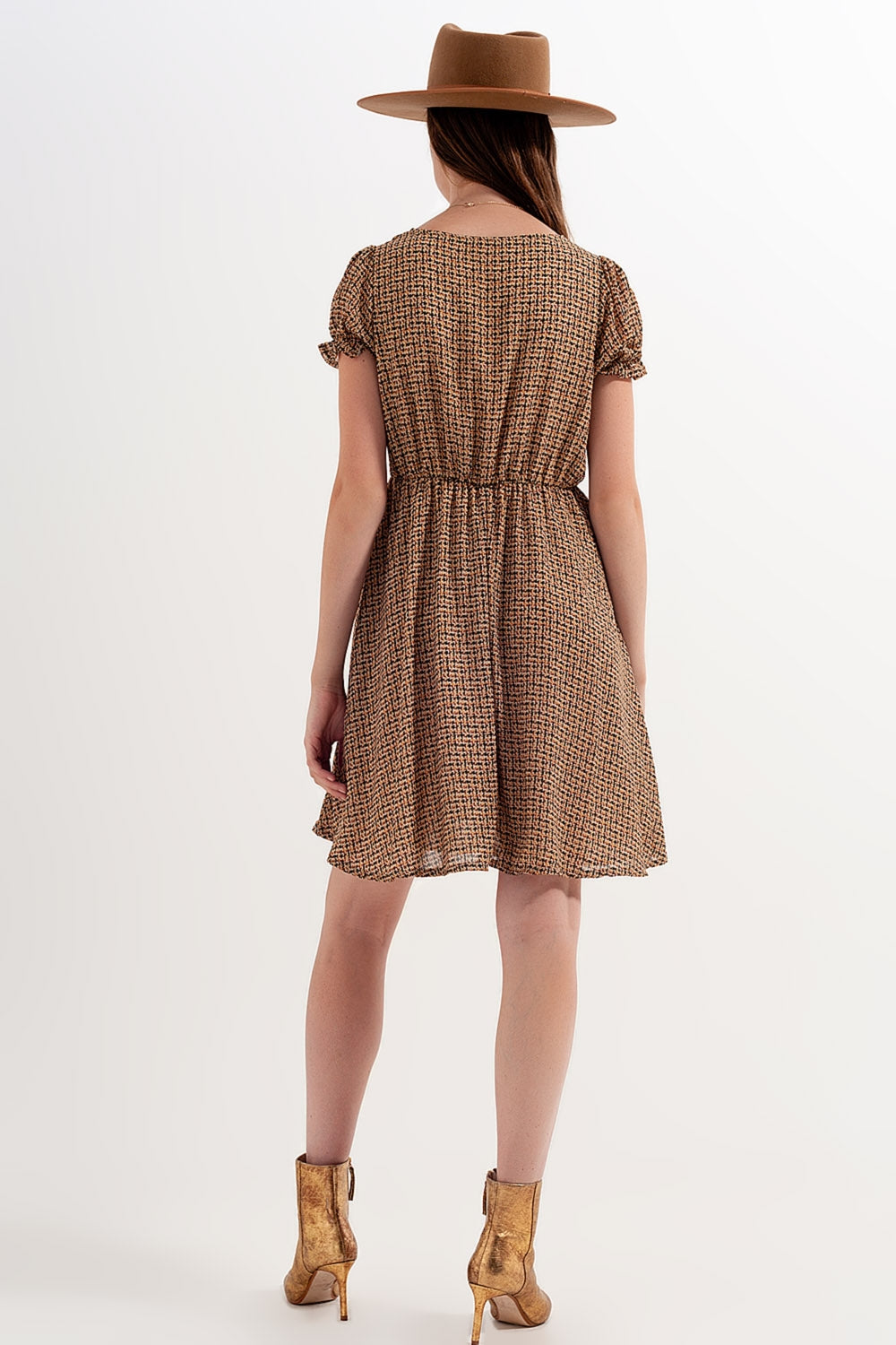 Robe babydoll cache-cœur courte Carreaux