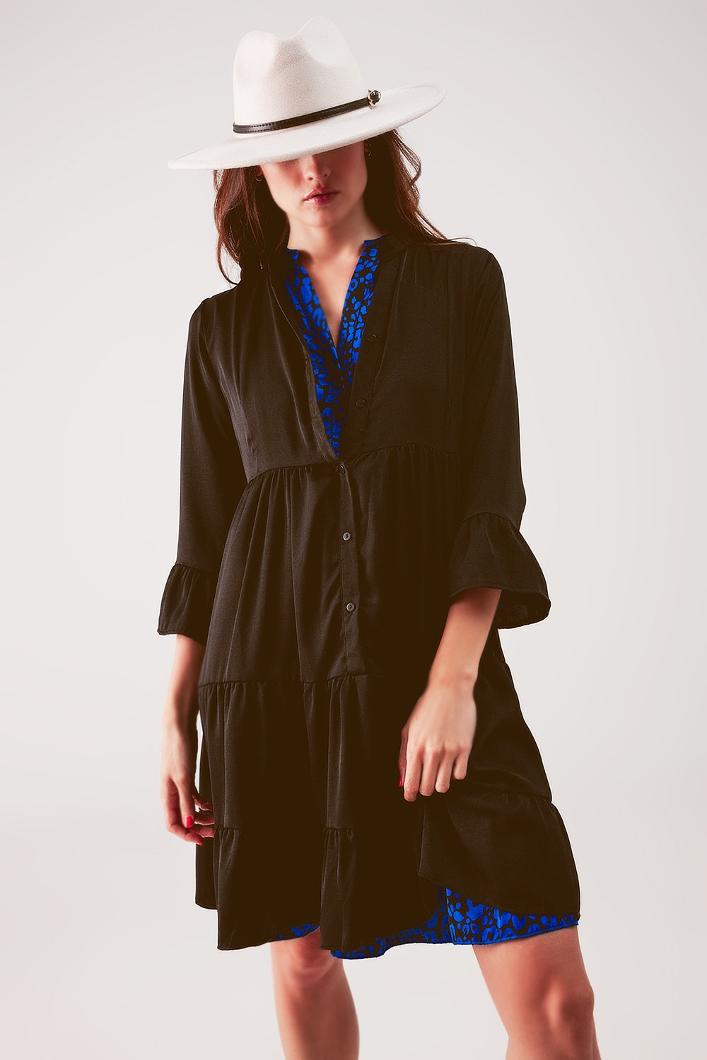 Robe babydoll courte à volants superposés noire