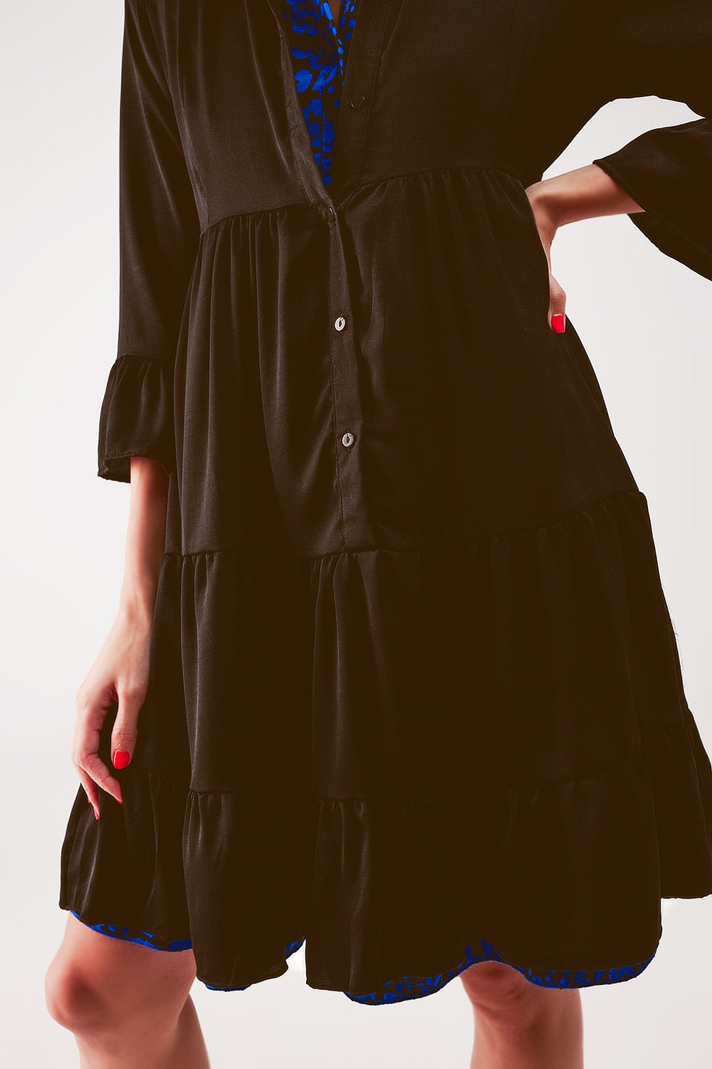 Robe babydoll courte à volants superposés noire