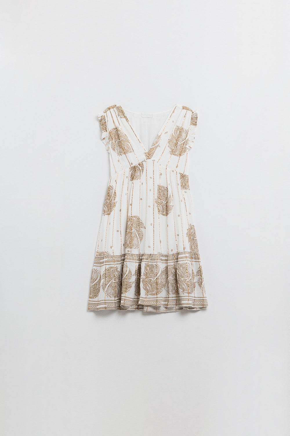 Robe babydoll courte avec imprimé feuilles et fil de Lurex en blanc