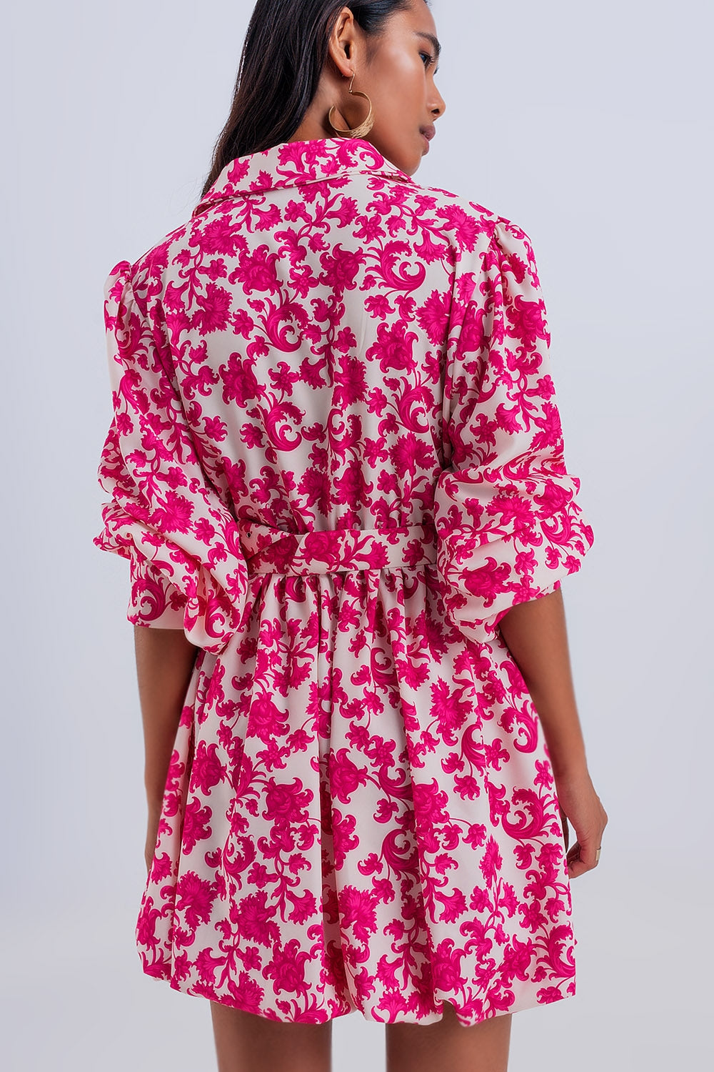 Robe babydoll courte vintage fleurie fuchsia