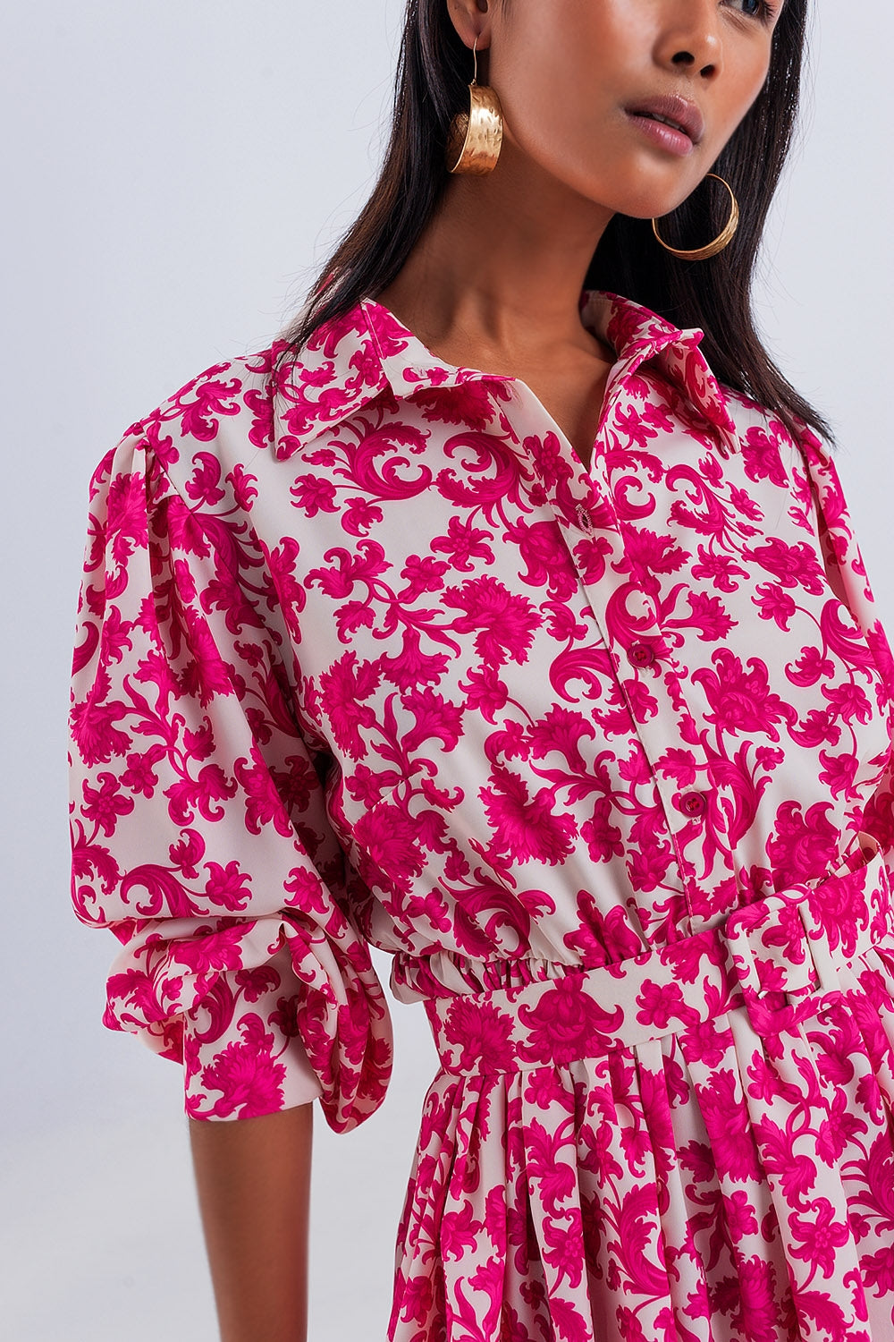 Robe babydoll courte vintage fleurie fuchsia