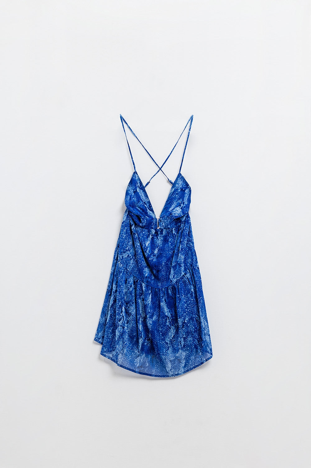 Robe BabyDoll dos nu à imprimé bleu serpent
