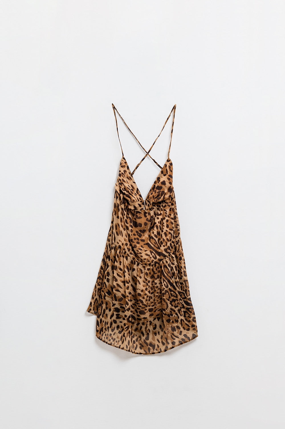 Robe BabyDoll en mousseline de soie dos nu imprimé léopard