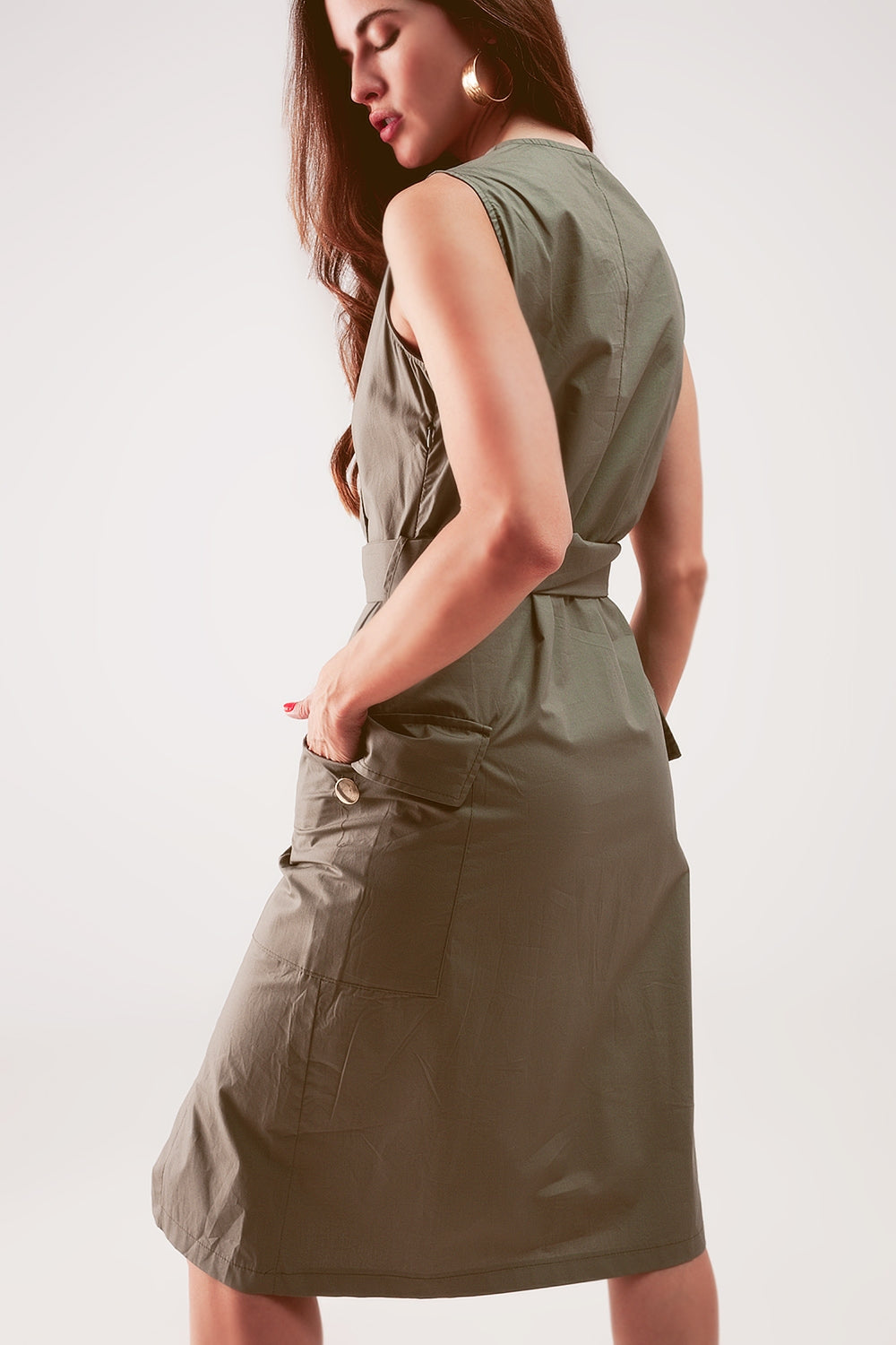 Robe cache cœur kaki mi longue avec ceinture