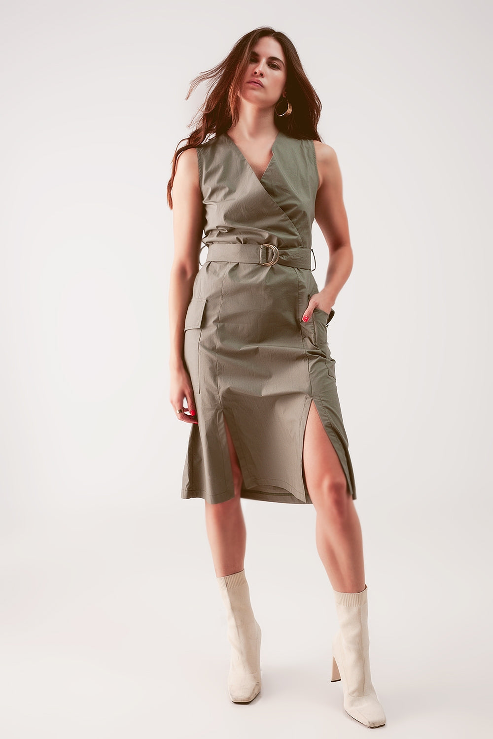 Robe cache cœur kaki mi longue avec ceinture