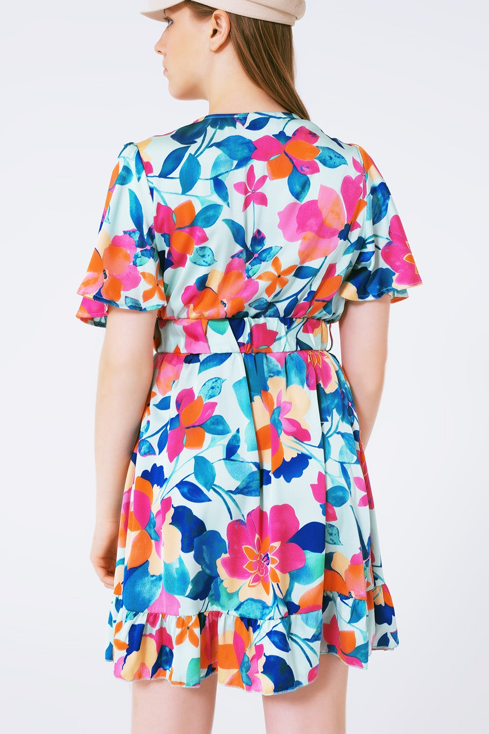 robe ceinturée en satin doux avec imprimé fleuri