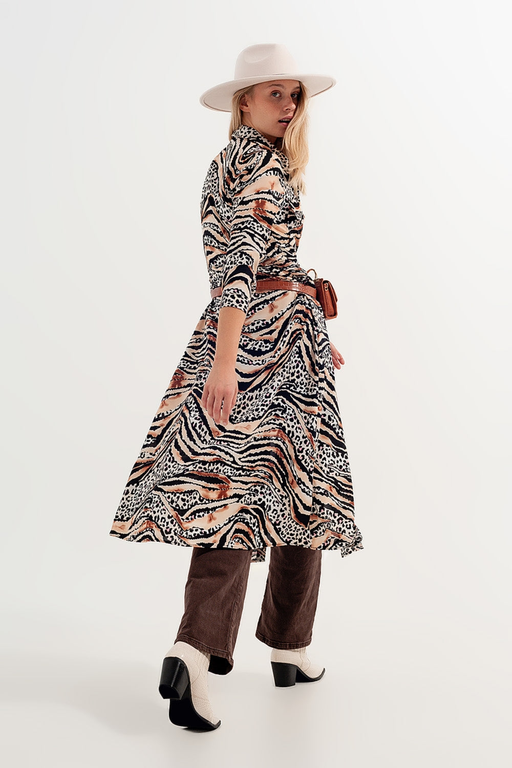 Robe chemise à imprimé animal Naturel