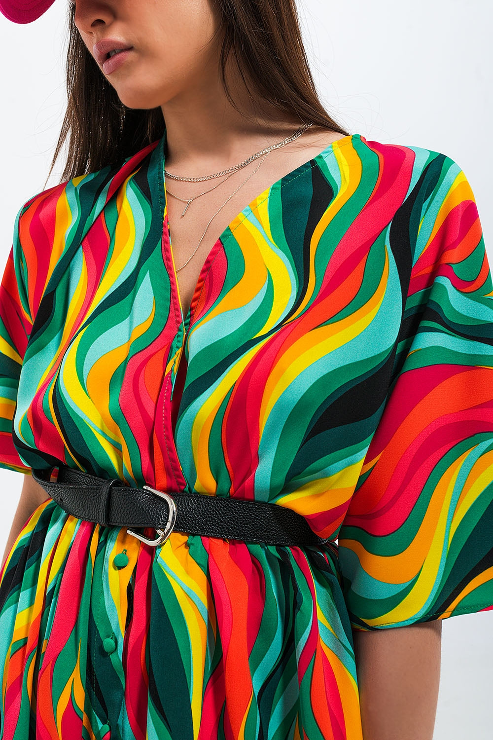 Robe chemise à imprimé tourbillon abstrait Vert