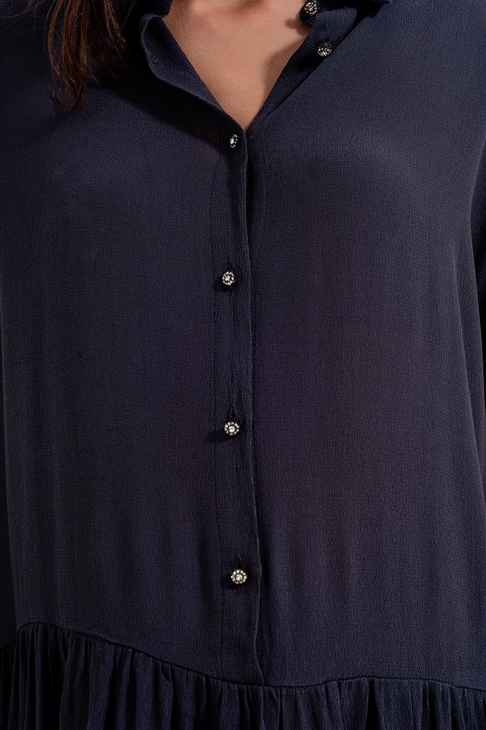 Robe chemise courte à volants gris