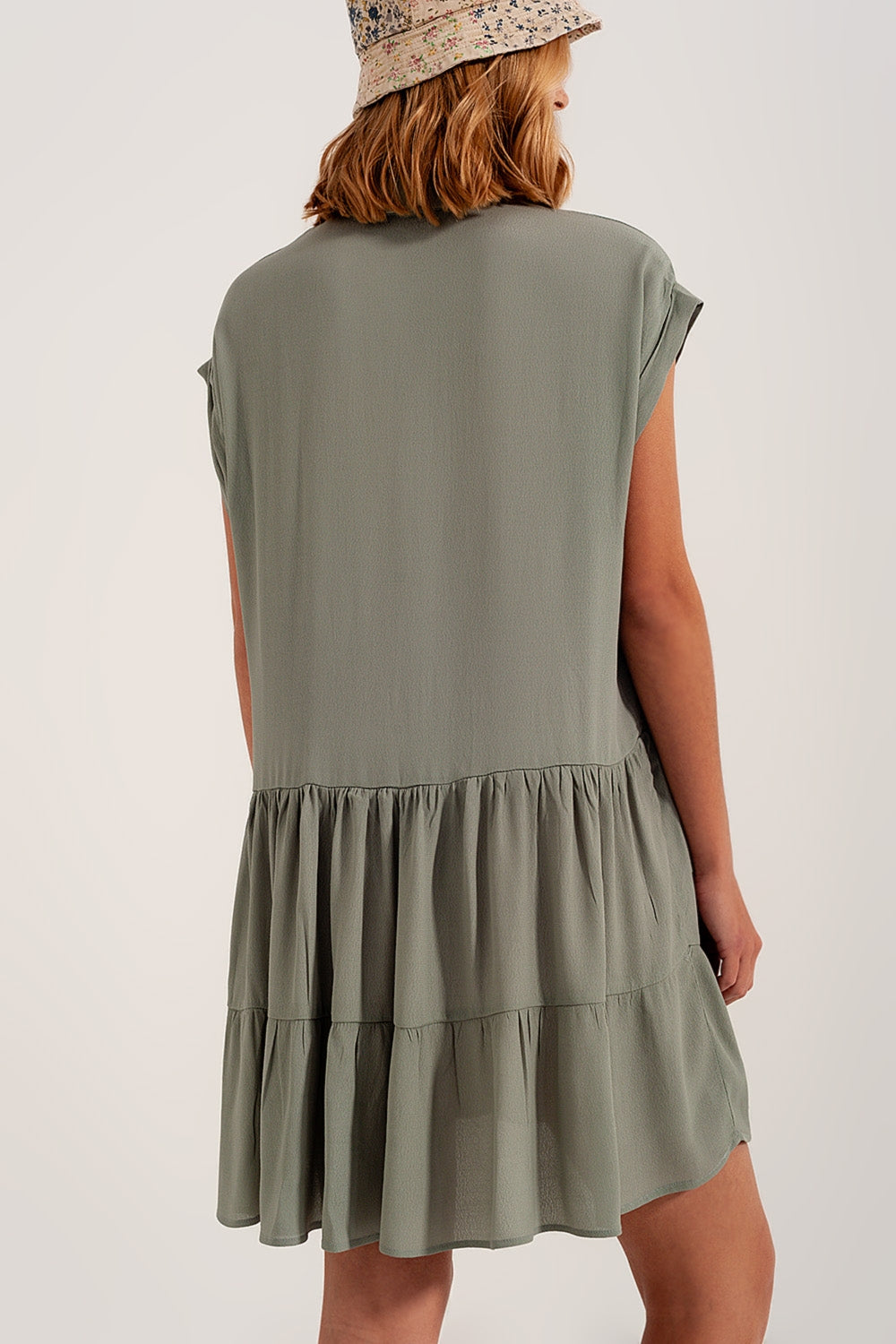 Robe chemise courte à volants verte