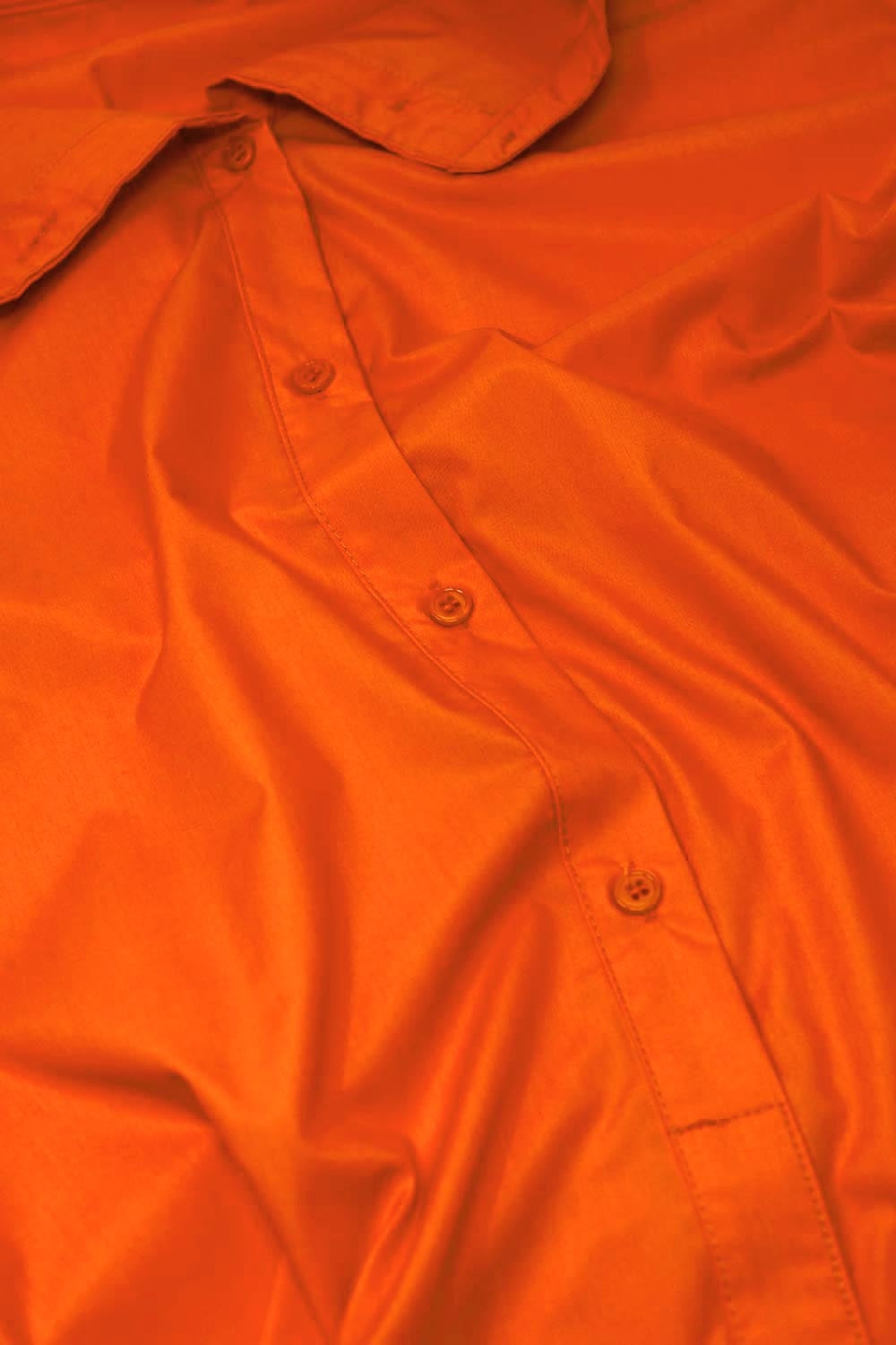 Robe chemise décontractée à manches courtes ballon et volants en orange