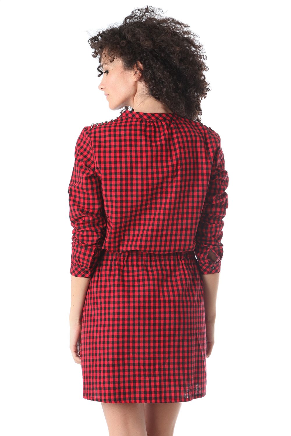 Robe chemise en tissu imprimé à carreaux rouge