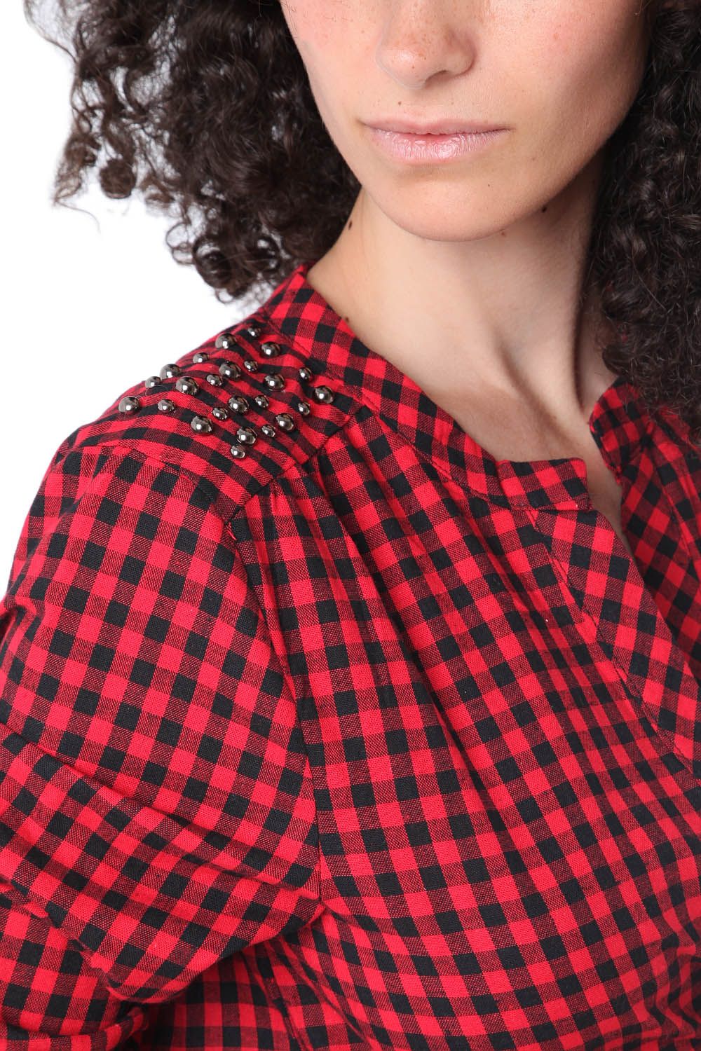 Robe chemise en tissu imprimé à carreaux rouge