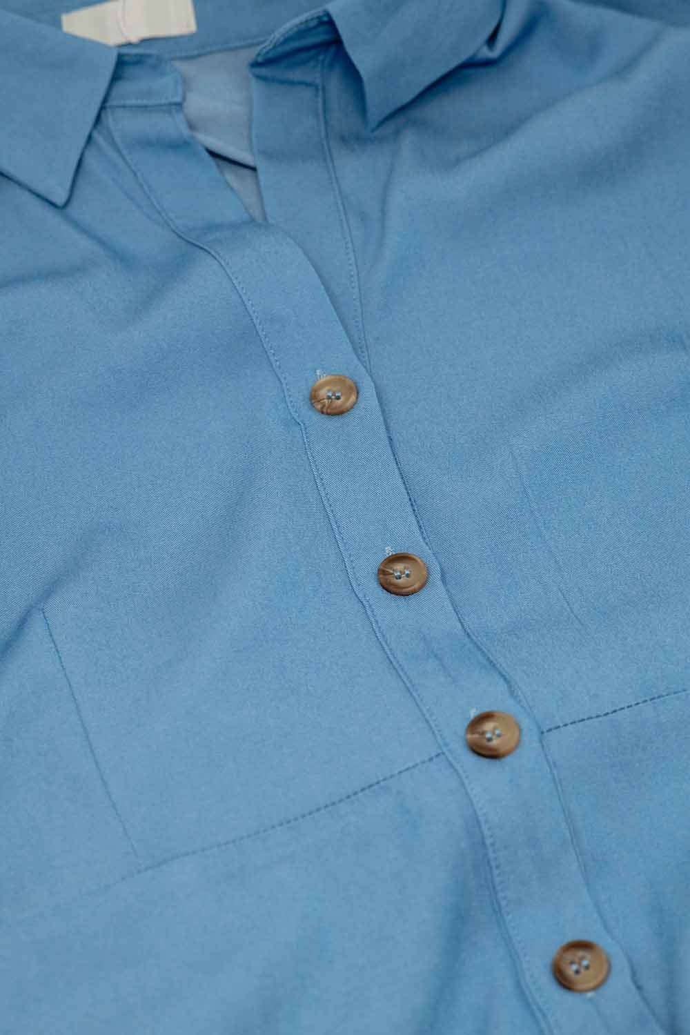 Robe chemise longue bleue à col polo