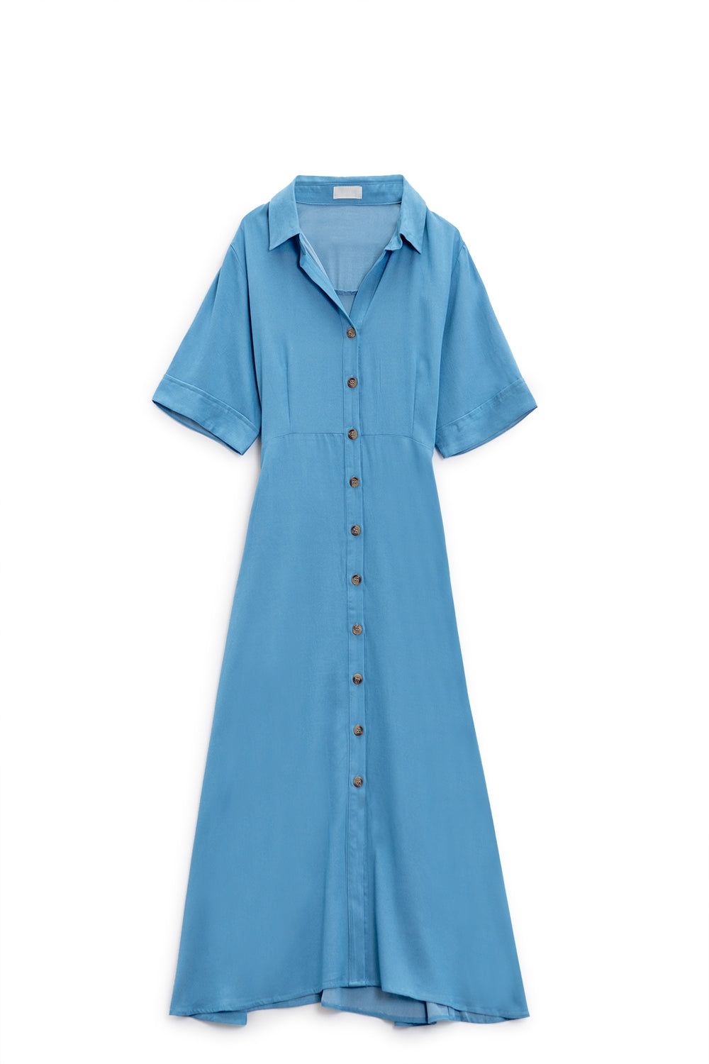 Robe chemise longue bleue à col polo