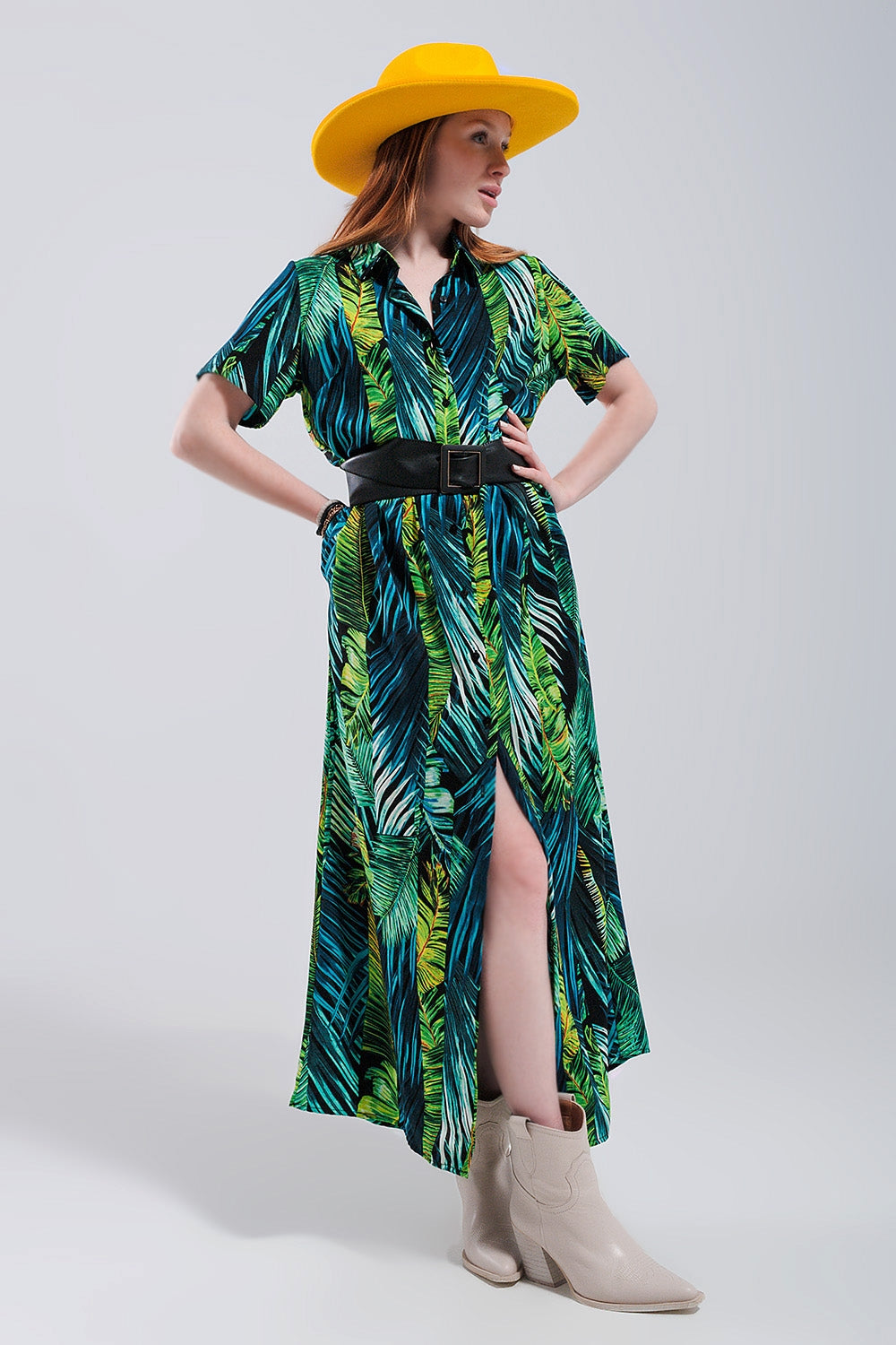 Robe chemise longue Imprimé tropical