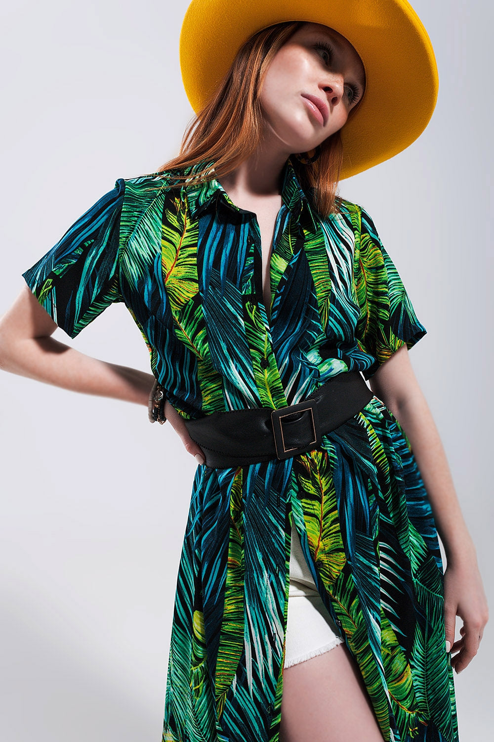 Robe chemise longue Imprimé tropical