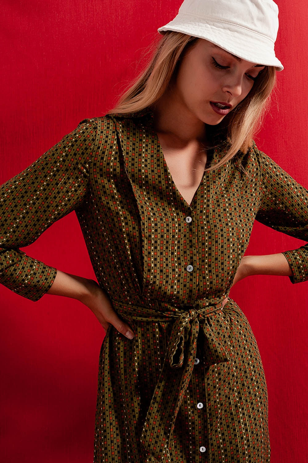 Robe chemise longueur mollet à carreaux