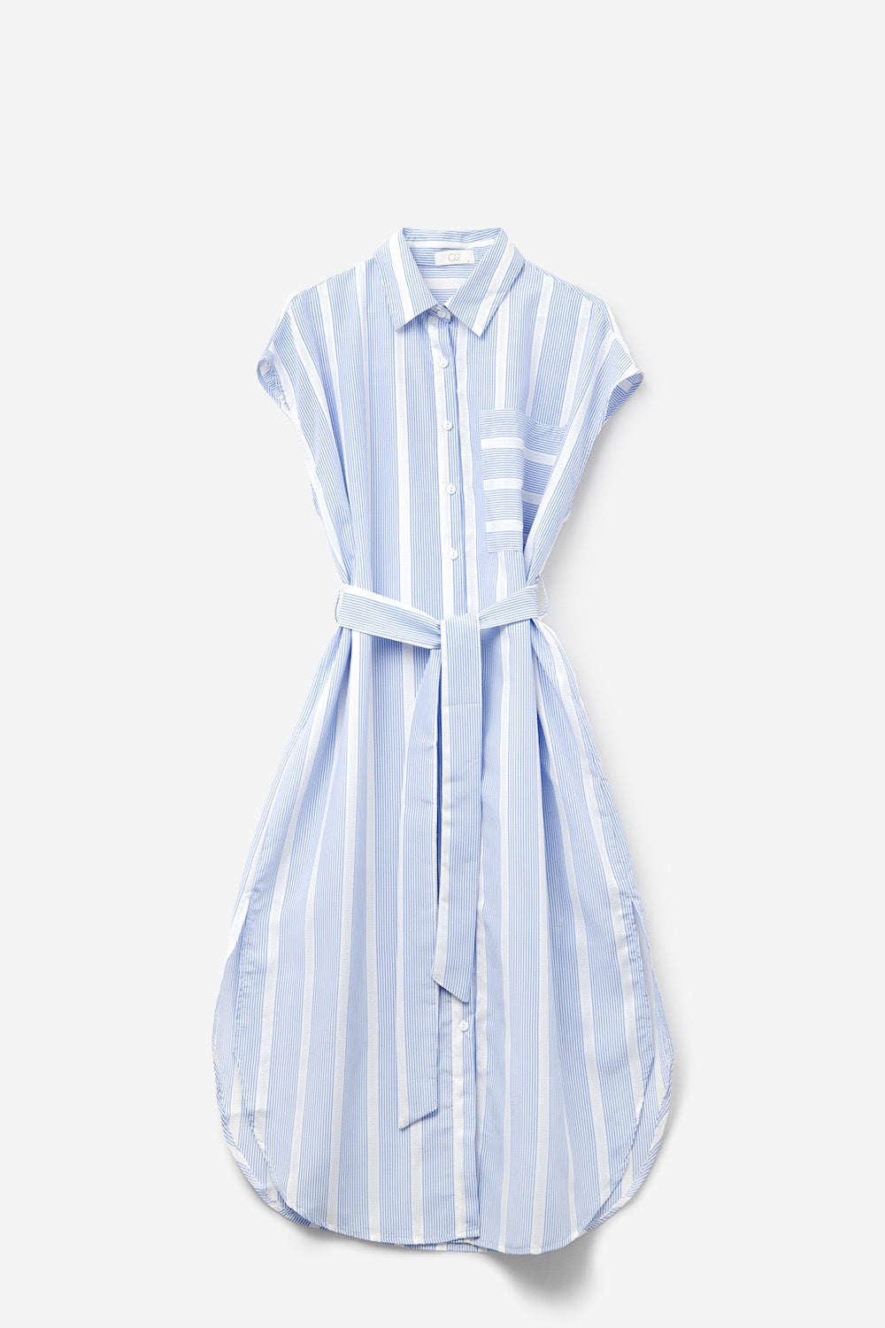 Robe chemise maxi sans manches à rayures bleues et blanches