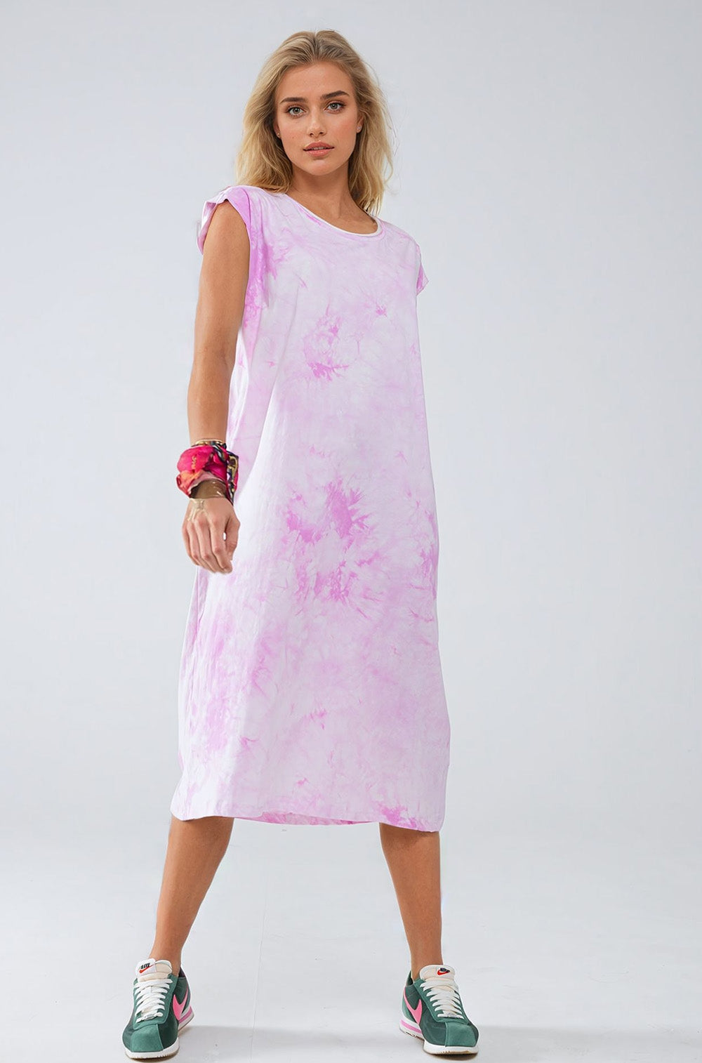 Robe Chemise Mi-longue Tie Dye Rose