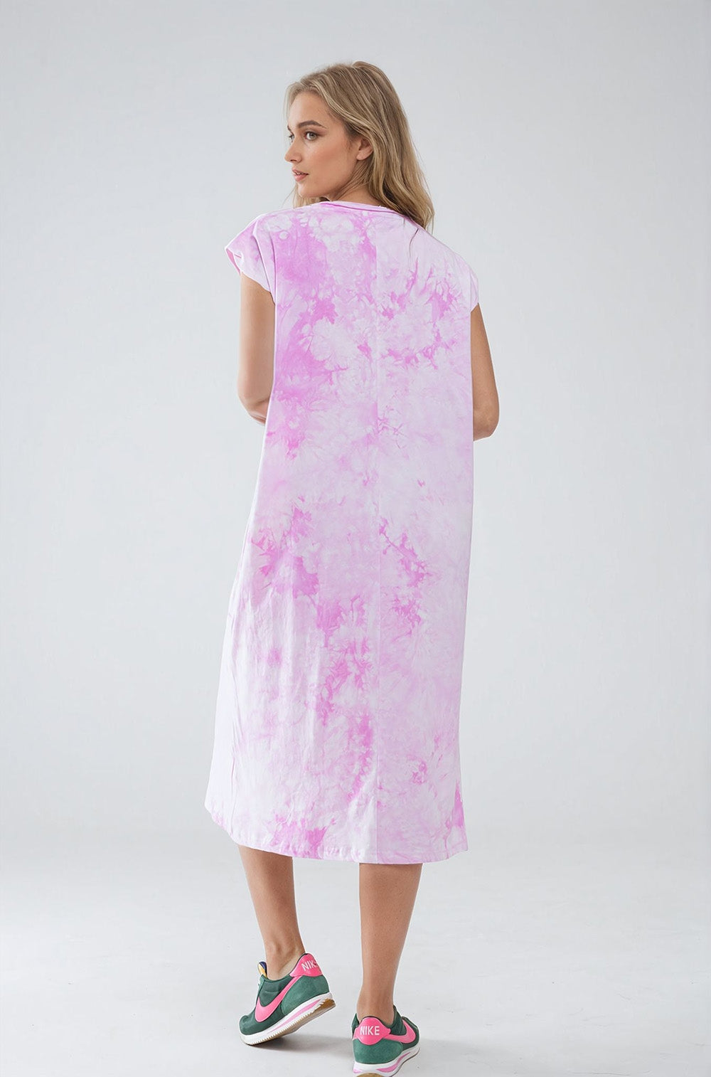 Robe Chemise Mi-longue Tie Dye Rose
