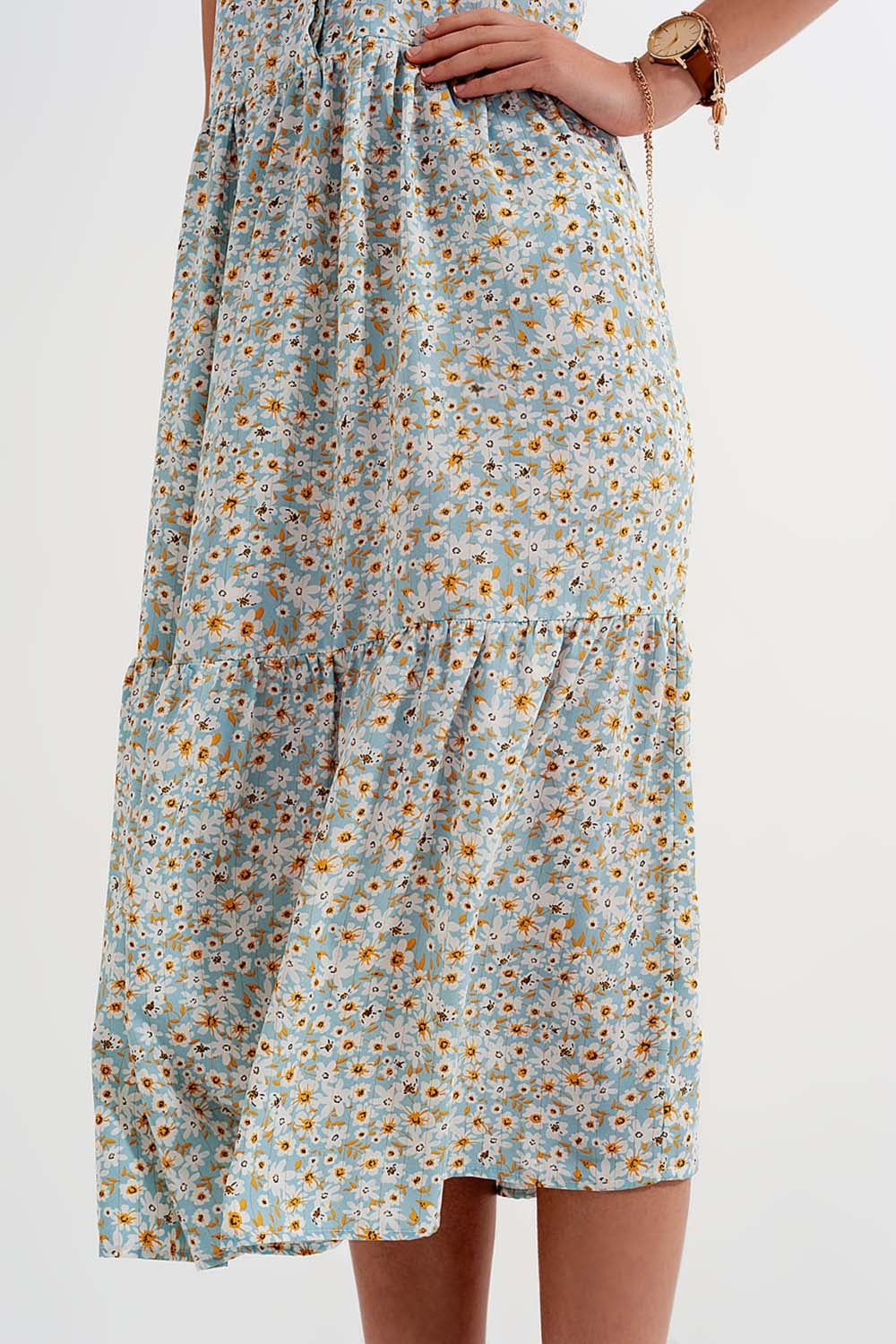 Robe chemise sans manches à fleurs Bleu