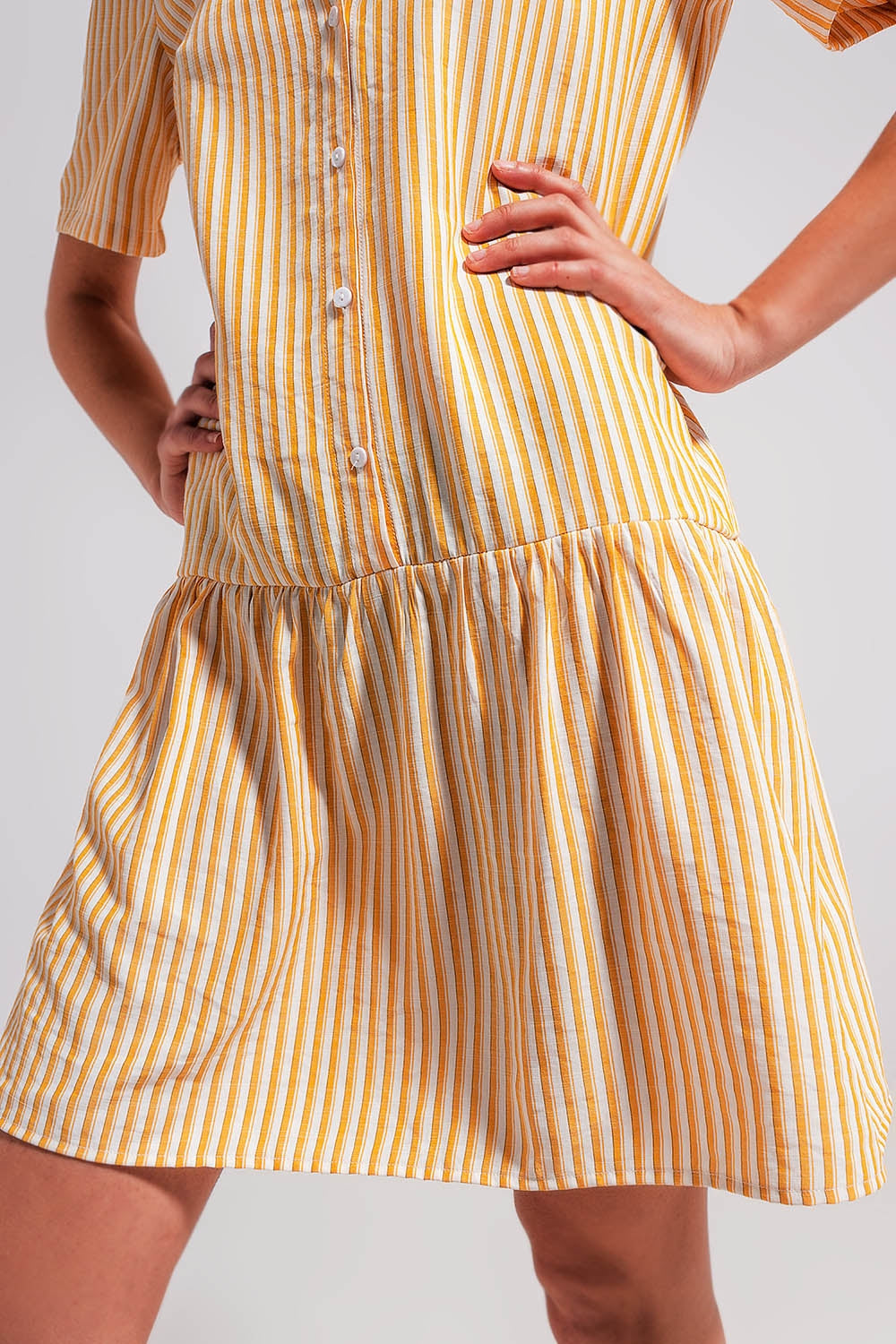 Robe courte à rayures jaune et blanc