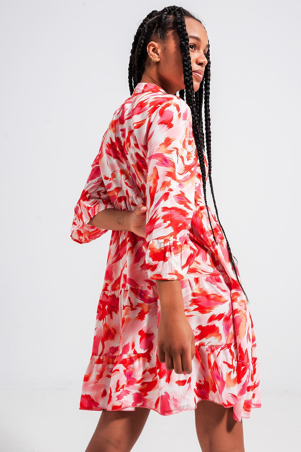 Robe courte avec volants étagés fuchsia