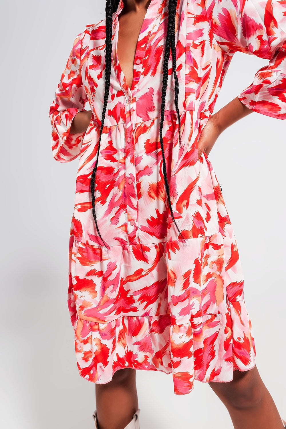 Robe courte avec volants étagés fuchsia