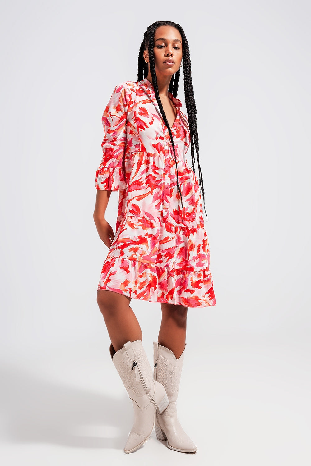 Robe courte avec volants étagés fuchsia