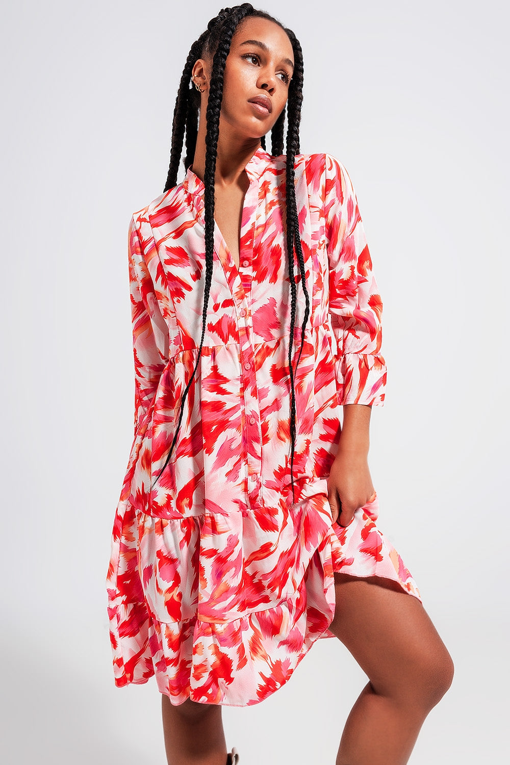 Robe courte avec volants étagés fuchsia