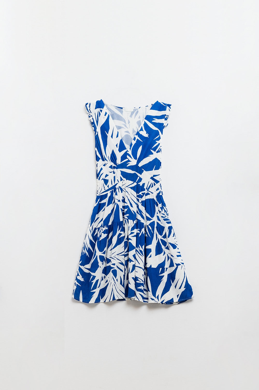 robe courte bleue avec imprimé palmier tropical
