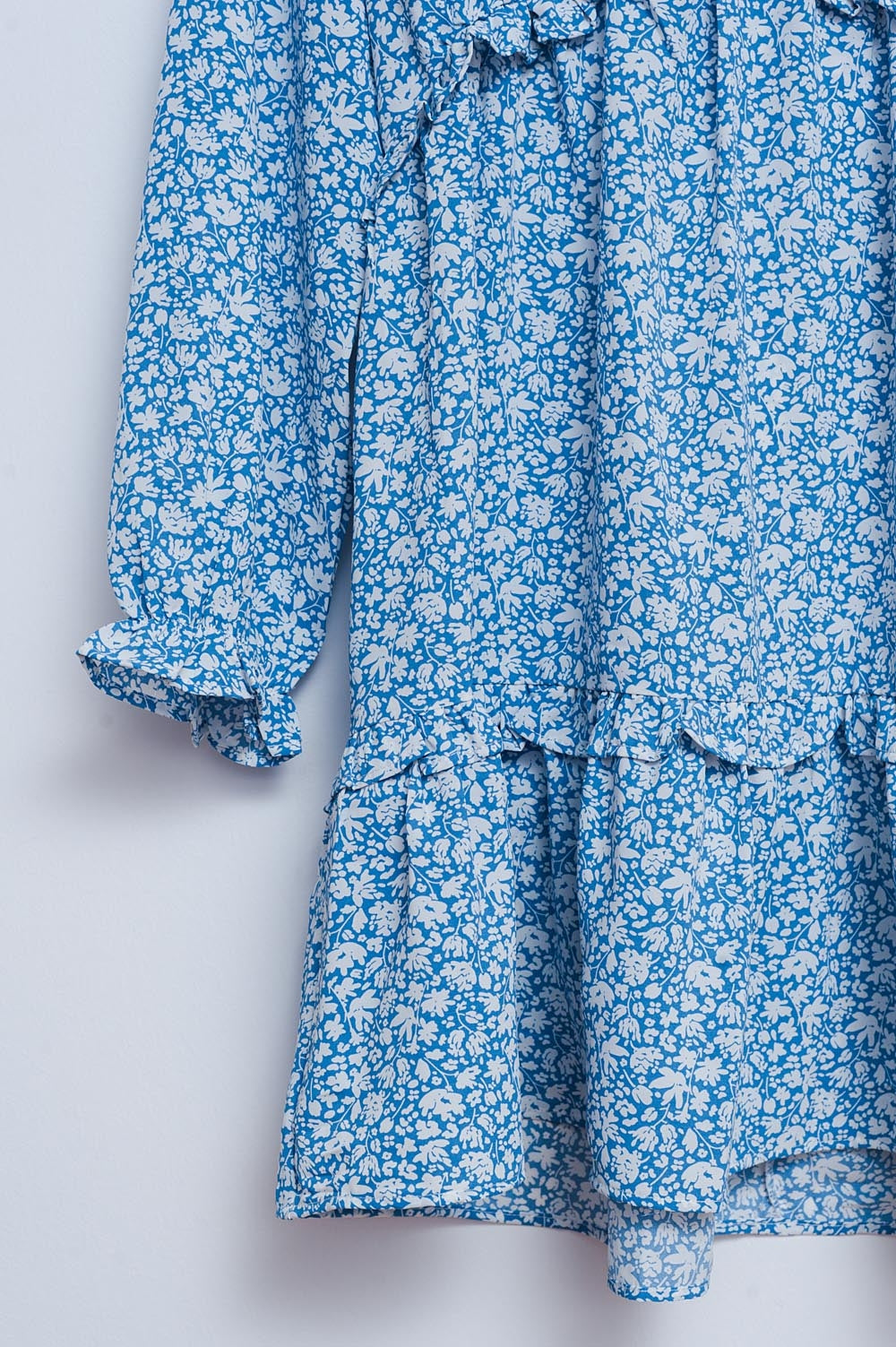 Robe courte dos ouvert à fleurs bleu