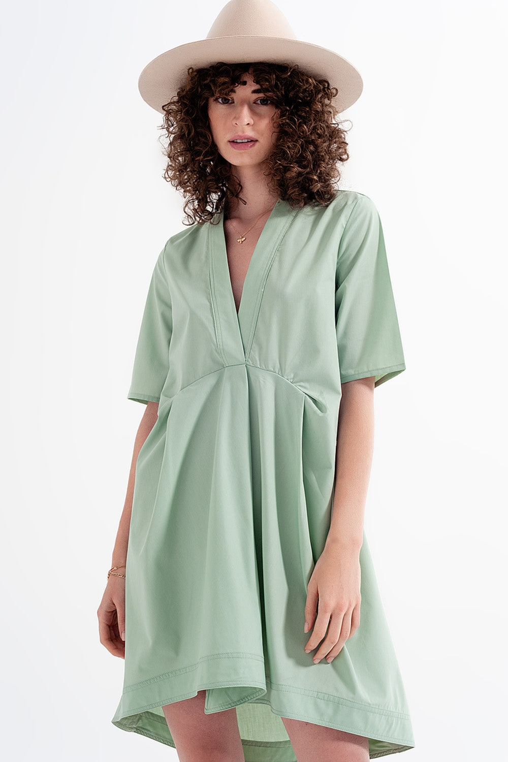 Robe courte taille empire verte